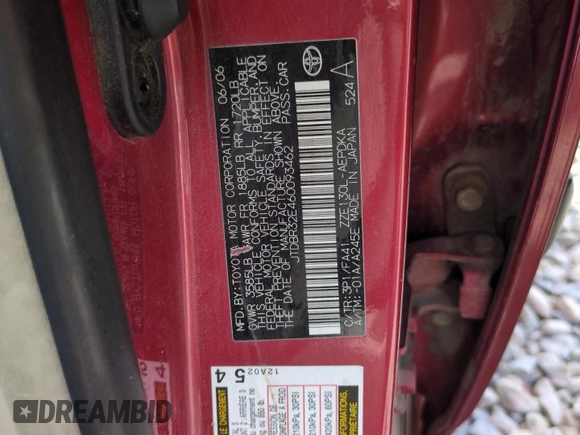 2006 Toyota Corolla CE с VIN JTDBR32E460093462, выставлен на аукционе Copart как лот 60096825 с пробегом 2 555 569 миль миль и Списание • Salvage title. История ставок и продаж доступна на DreamBid. Изображение 12.