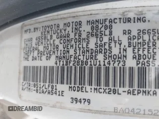 2001 Toyota Avalon XL z VIN 4T1BF28B01U114773, wystawiony jako IAAI lot #42506167 z przebiegiem 155 540 mil mil oraz . Historia ofert i sprzedaży dostępna na DreamBid. Obrazek 9.