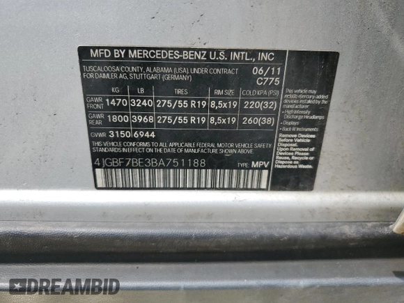 2011 Mercedes-Benz GL-Class GL 450 with VIN 4JGBF7BE3BA751188, listed as a Copart auction lot 58128194 with 129,660 mi miles and Clean Title. Bid and sale history available at carsss.com. Image 13.