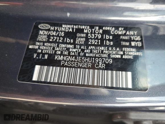 2017 Genesis G80 3.8L with VIN KMHGN4JE5HU199709, listed as a Copart auction lot 73598944 with 0 mi miles and Salvage Title. Bid and sale history available at carsss.com. Image 12.