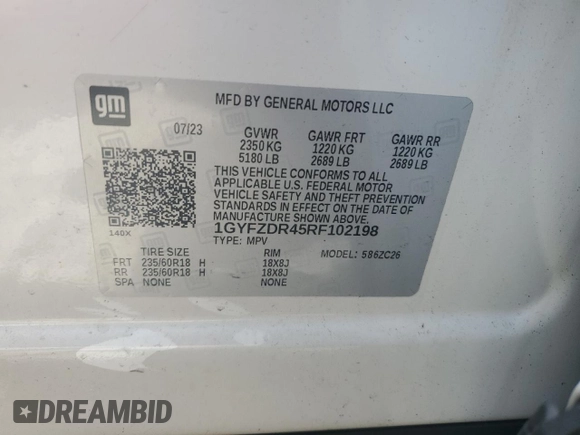2024 Cadillac XT4 AWD Premium Luxury with VIN 1GYFZDR45RF102198, listed as a Copart auction lot 54240675 with Not Provided miles and Salvage Title. Bid and sale history available at carsss.com. Image 12.
