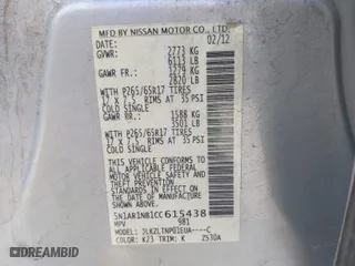 2012 Nissan Pathfinder SV with VIN 5N1AR1NB1CC615438, listed as a IAAI auction lot 41215698 with 1 mi miles. Bid and sale history available at carsss.com. Image 9.