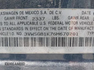 2006 Volkswagen Jetta с VIN 3VWSG81K76M670201, выставлен на аукционе IAAI как лот 42390643 с пробегом 90 794 миль миль и . История ставок и продаж доступна на DreamBid. Изображение 9.