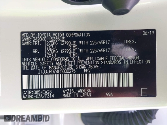 2020 Lexus NX with VIN JTJDJRDZ4L5000275, listed as a IAAI auction lot 41893058 with 69,318 mi miles. Bid and sale history available at carsss.com. Image 9.