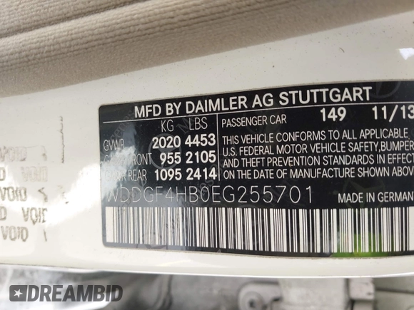 2014 Mercedes-Benz C 250 Sport with VIN WDDGF4HB0EG255701, listed as a IAAI auction lot 42213602 with 107,102 mi miles and . Bid and sale history available at carsss.com. Image 9.