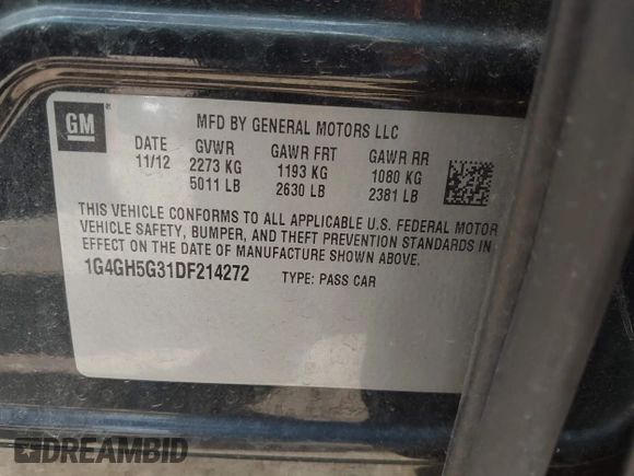 2013 Buick LaCrosse Premium 2 with VIN 1G4GH5G31DF214272, listed as a IAAI auction lot 42565711 with 127,949 mi miles and . Bid and sale history available at DreamBid. Image 9.