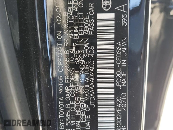 2021 Toyota Mirai XLE with VIN JTDAAAAA0MA001406, listed as a Copart auction lot 48431825 with 46,248 mi miles and Salvage Title. Bid and sale history available at carsss.com. Image 12.