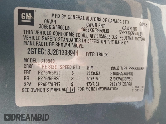 2008 GMC Sierra 1500 SLT z VIN 2GTEC13J281338944, wystawiony jako IAAI lot #41761417 z przebiegiem 211 486 mil mil oraz . Historia ofert i sprzedaży dostępna na DreamBid. Obrazek 9.