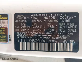 2017 Hyundai Santa Fe Limited Ultimate with VIN KM8SRDHF8HU208593, listed as a IAAI auction lot 42081150 with 129,112 mi miles. Bid and sale history available at carsss.com. Image 9.