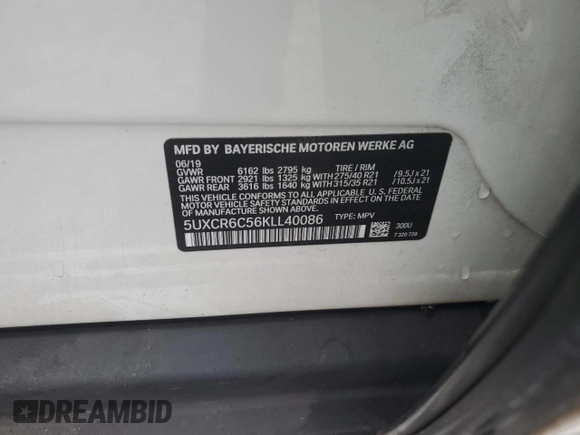 2019 BMW X5 xDrive40i z VIN 5UXCR6C56KLL40086, wystawiony jako Copart lot #58301335 z przebiegiem Nie podano mil oraz Szkoda całkowita • Salvage title. Historia ofert i sprzedaży dostępna na DreamBid. Obrazek 13.