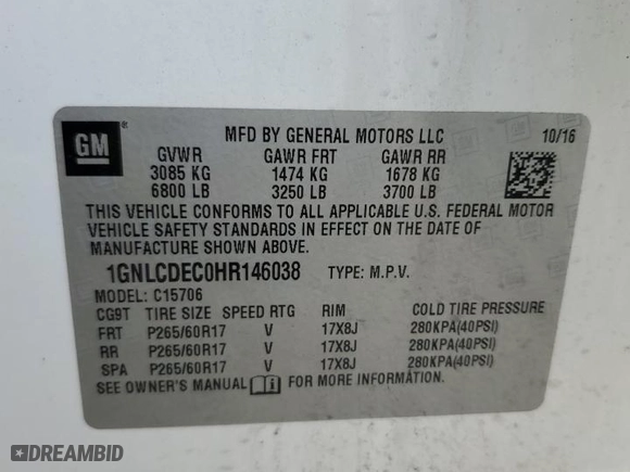 2017 Chevrolet Tahoe Commercial with VIN 1GNLCDEC0HR146038, listed as a Copart auction lot 43926545 with 0 mi miles and Clean Title. Bid and sale history available at carsss.com. Image 13.