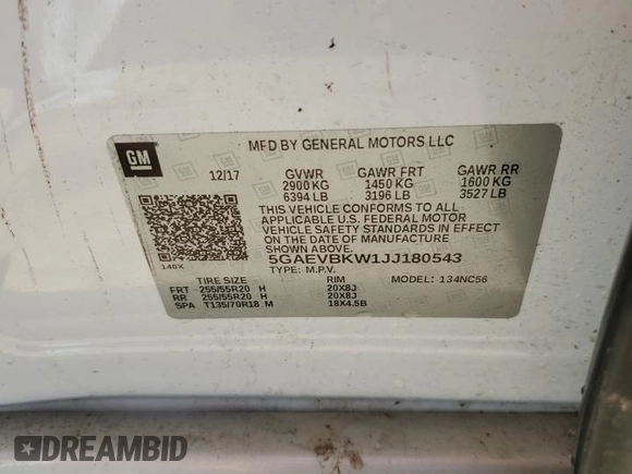 2018 Buick Enclave Premium with VIN 5GAEVBKW1JJ180543, listed as a Copart auction lot 73290964 with Not Provided miles and Non Repairable. Bid and sale history available at carsss.com. Image 13.
