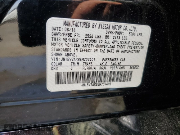 2014 Infiniti Q50 Sport with VIN JN1BV7AR8EM707401, listed as a Copart auction lot 58487675 with 125,487 mi miles and Salvage title. Bid and sale history available at DreamBid. Image 13.