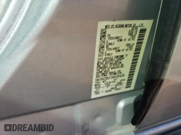 2005 Nissan Quest SL with VIN 5N1BV28U15N125429, listed as a Copart auction lot 75954324 with 0 mi miles and Clean Title. Bid and sale history available at carsss.com. Image 13.