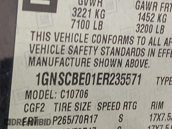 2014 Chevrolet Tahoe LT with VIN 1GNSCBE01ER235571, listed as a IAAI auction lot 42403118 with 238,069 mi miles and . Bid and sale history available at DreamBid. Image 9.