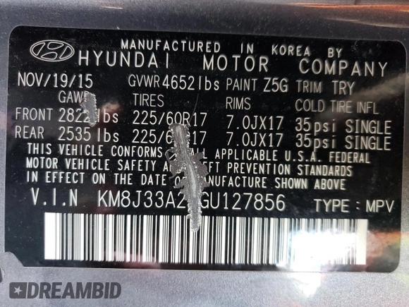 2016 Hyundai Tucson Limited with VIN KM8J33A27GU127856, listed as a Copart auction lot 55827075 with 86,251 mi miles and Clean Title. Bid and sale history available at DreamBid. Image 13.
