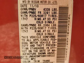 2011 Nissan Rogue SV with VIN JN8AS5MTXBW166532, listed as a Copart auction lot 52252435 with 158,017 mi miles and Salvage Title. Bid and sale history available at carsss.com. Image 12.