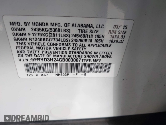 2016 Acura MDX with VIN 5FRYD3H24GB003007, listed as a IAAI auction lot 41848037 with 101,400 mi miles and . Bid and sale history available at DreamBid. Image 9.