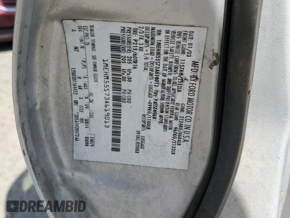 2003 Mercury Sable LS with VIN 1MEHM55S73A619013, listed as a Copart auction lot 73504154 with 200,135 mi miles and Salvage Title. Bid and sale history available at DreamBid. Image 13.