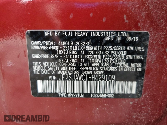 2017 Subaru Forester Touring z VIN JF2SJAWC1HH429109, wystawiony jako Copart lot #54632325 z przebiegiem 125 843 mil mil oraz Nie do naprawy • Non repairable. Historia ofert i sprzedaży dostępna na DreamBid. Obrazek 13.