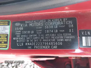 2009 Kia Rio LX with VIN KNADE223796485606, listed as a IAAI auction lot 41676881 with 58,852 mi miles and . Bid and sale history available at DreamBid. Image 9.