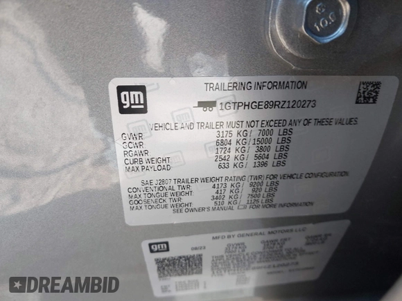 2024 GMC Sierra 1500 with VIN 1GTPHGE89RZ120273, listed as a IAAI auction lot 40288504 with 24,296 mi miles and . Bid and sale history available at DreamBid. Image 9.