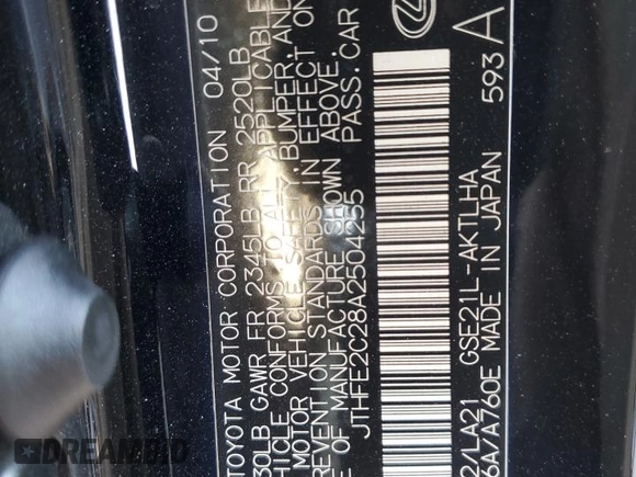 2010 Lexus IS 350 C with VIN JTHFE2C28A2504255, listed as a Copart auction lot 43643865 with 173,127 mi miles and Salvage title. Bid and sale history available at DreamBid. Image 12.