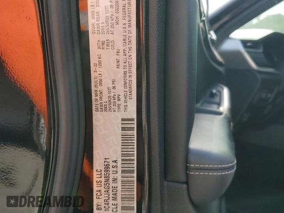 2022 Jeep Grand Cherokee Altitude с VIN 1C4RJJAG5N8599671, выставлен на аукционе Copart как лот 53956925 с пробегом 59 413 миль миль и Списание • Salvage title. История ставок и продаж доступна на DreamBid. Изображение 14.