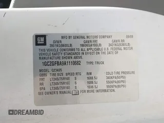 2010 Chevrolet Express Cargo z VIN 1GCZGFBA9A1110682, wystawiony jako IAAI lot #42746096 z przebiegiem 283 440 mil mil oraz . Historia ofert i sprzedaży dostępna na DreamBid. Obrazek 9.