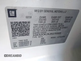 2018 GMC Yukon Denali with VIN 1GKS2CKJXJR270333, listed as a IAAI auction lot 41666298 with 72,008 mi miles. Bid and sale history available at carsss.com. Image 9.