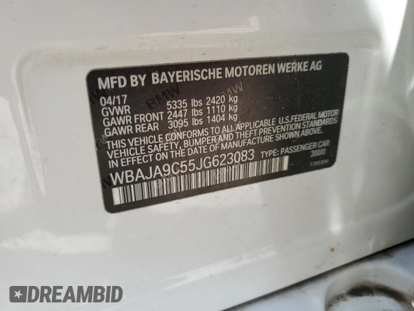 2018 BMW 5 Series 530e with VIN WBAJA9C55JG623083, listed as a Copart auction lot 55872524 with 90,222 mi miles and Non repairable. Bid and sale history available at DreamBid. Image 12.