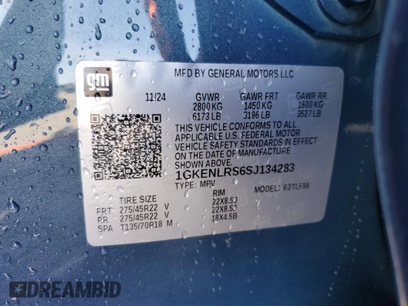2025 GMC Acadia FWD Denali z VIN 1GKENLRS6SJ134283, wystawiony jako Copart lot #52081235 z przebiegiem 6 382 mil mil oraz Nie do naprawy • Non repairable. Historia ofert i sprzedaży dostępna na DreamBid. Obrazek 14.