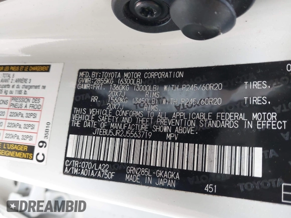 2018 Toyota 4Runner SR5 z VIN JTEBU5JR2J5563719, wystawiony jako IAAI lot #41795840 z przebiegiem Nie podano mil oraz . Historia ofert i sprzedaży dostępna na DreamBid. Obrazek 9.