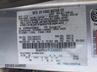 2012 Ford Fusion SEL with VIN 3FAHP0JA9CR388085, listed as a IAAI auction lot 41853893 with 174,008 mi miles. Bid and sale history available at carsss.com. Image 9.