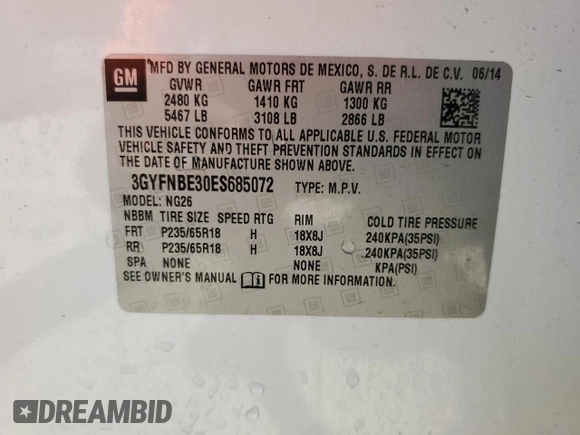 2014 Cadillac SRX Luxury Collection z VIN 3GYFNBE30ES685072, wystawiony jako Copart lot #58122705 z przebiegiem 128 013 mil mil oraz Szkoda całkowita • Salvage title. Historia ofert i sprzedaży dostępna na DreamBid. Obrazek 13.