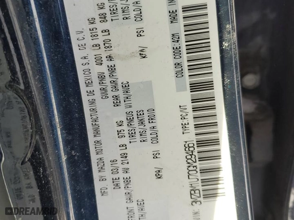 2016 Mazda Mazda3 i Sport with VIN 3MZBM1U70GM294661, listed as a Copart auction lot 46125405 with 130,879 mi miles and Salvage Title. Bid and sale history available at carsss.com. Image 12.