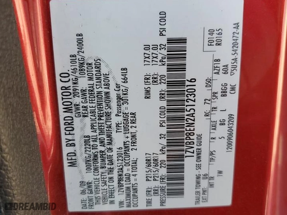2010 Ford Mustang V6 with VIN 1ZVBP8EN2A5123016, listed as a Copart auction lot 48225455 with 80909 miles and Salvage Title. Bid and sale history available at carsss.com. Image 12.