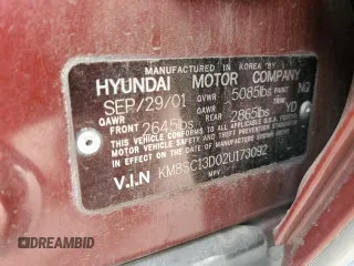 2002 Hyundai Santa Fe GLS with VIN KM8SC13D02U173092, listed as a Copart auction lot 87683115 with 96,950 mi miles and Salvage Title. Bid and sale history available at carsss.com. Image 13.