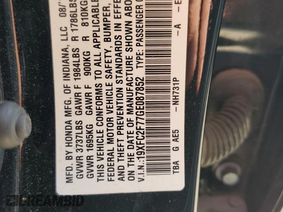 2016 Honda Civic EX with VIN 19XFC2F77GE087852, listed as a Copart auction lot 51002975 with 101,708 mi miles and Clean Title. Bid and sale history available at DreamBid. Image 12.