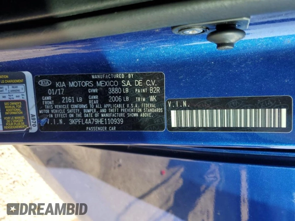 2017 Kia Forte S with VIN 3KPFL4A79HE110939, listed as a Copart auction lot 44929683 with 163,836 mi miles and Clean Title. Bid and sale history available at DreamBid. Image 12.