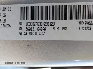 2012 Dodge Avenger SE with VIN 1C3CDZAG3CN291123, listed as a IAAI auction lot 41861036 with 114,607 mi miles and . Bid and sale history available at DreamBid. Image 9.