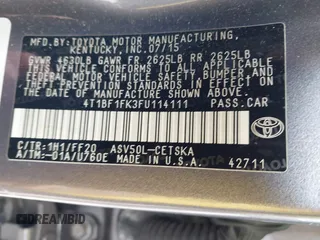 2015 Toyota Camry XLE with VIN 4T1BF1FK3FU114111, listed as a IAAI auction lot 41988719 with 133,761 mi miles and . Bid and sale history available at DreamBid. Image 9.