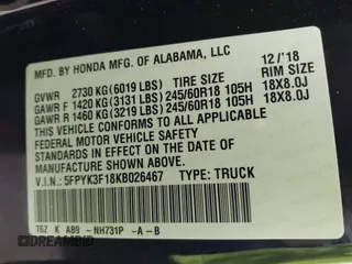 2019 Honda Ridgeline Sport z VIN 5FPYK3F18KB026467, wystawiony jako IAAI lot #41428471 z przebiegiem 30 691 mil mil oraz . Historia ofert i sprzedaży dostępna na DreamBid. Obrazek 9.