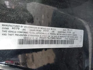 2011 Volkswagen Jetta Sedan S with VIN 3VW2K7AJ7BM374332, listed as a IAAI auction lot 41541354 with 142,306 mi miles. Bid and sale history available at carsss.com. Image 9.