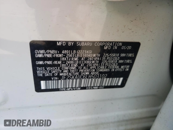 2020 Subaru Forester Limited with VIN JF2SKAUC6LH503102, listed as a Copart auction lot 50157655 with 78,911 mi miles and Salvage Title. Bid and sale history available at carsss.com. Image 14.