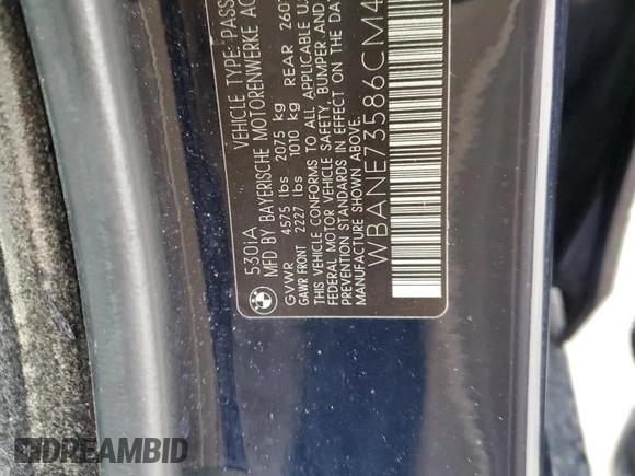 2006 BMW 5 Series 530i with VIN WBANE73586CM43086, listed as a Copart auction lot 48191405 with 201,870 mi miles and Salvage Title. Bid and sale history available at carsss.com. Image 12.