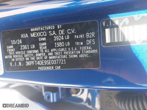 2025 Kia K4 LX with VIN 3KPFT4DE9SE037721, listed as a IAAI auction lot 41815869 with 1,060 mi miles. Bid and sale history available at carsss.com. Image 9.