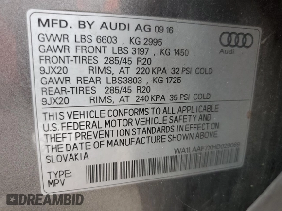 2017 Audi Q7 Premium Plus с VIN WA1LAAF7XHD029069, выставлен на аукционе Copart как лот 62902435 с пробегом 112 757 миль миль и Чистый • Clean title. История ставок и продаж доступна на DreamBid. Изображение 12.