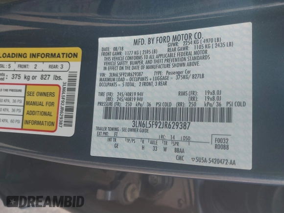 2018 Lincoln MKZ Reserve с VIN 3LN6L5F92JR629387, выставлен на аукционе IAAI как лот 41611751 с пробегом 77 617 миль миль и . История ставок и продаж доступна на DreamBid. Изображение 9.