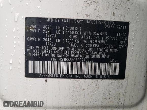 2015 Subaru Outback Premium with VIN 4S4BSAFC6F3270363, listed as a Copart auction lot 51785325 with 99,428 mi miles and Clean Title. Bid and sale history available at DreamBid. Image 12.